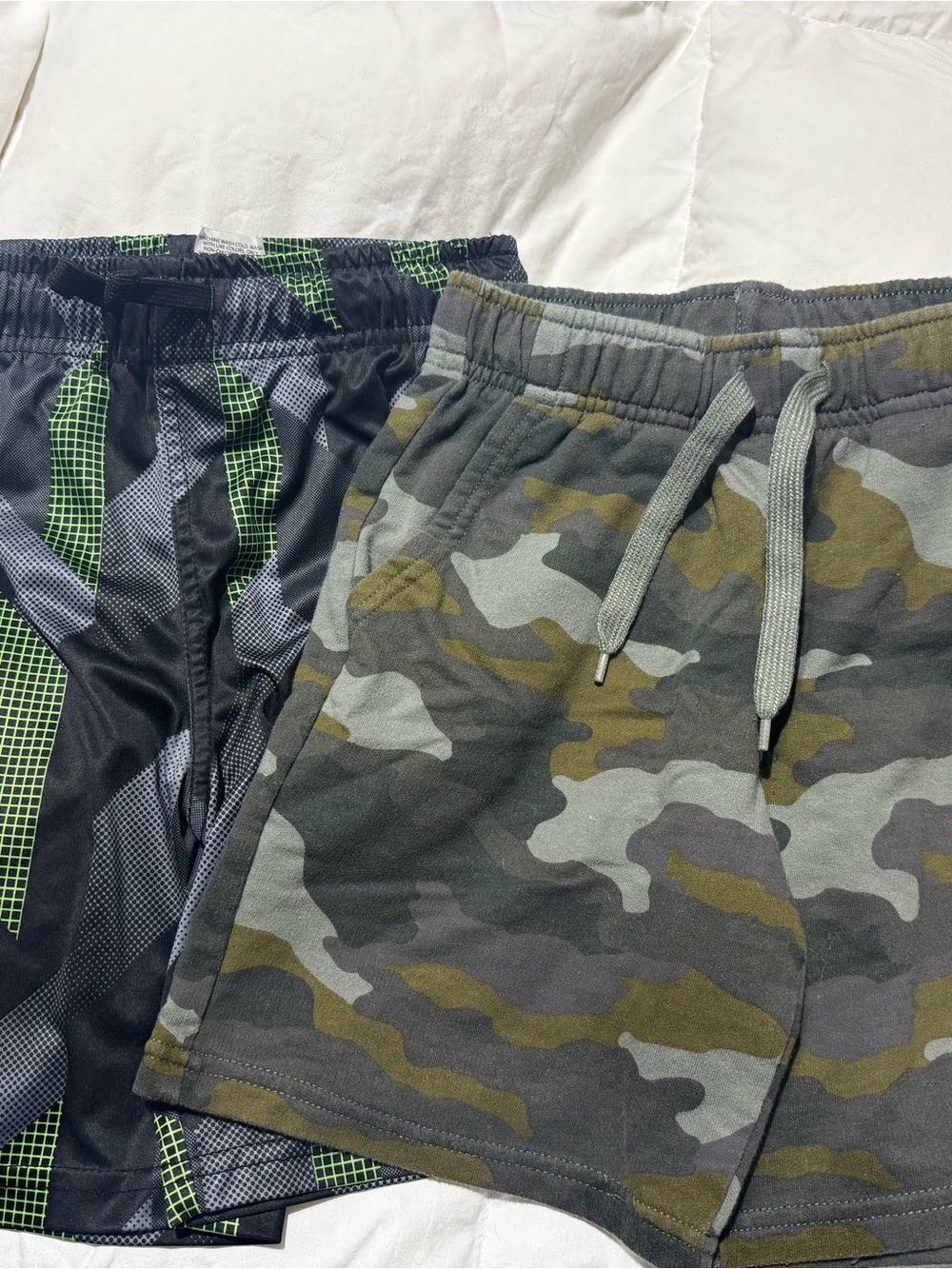 Kids Camo Drawstring Shorts & Black Green basketball shorts